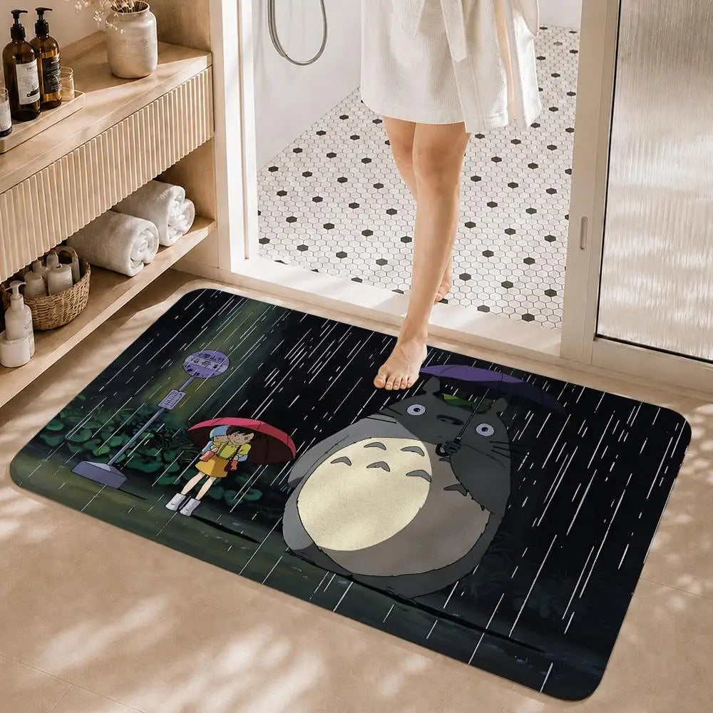 CARTOON Character T-TotoroS Floor Mat Non-Slip Absorbent Floor Mat Decorative Rug for Home Bathroom Bedroom Entryway