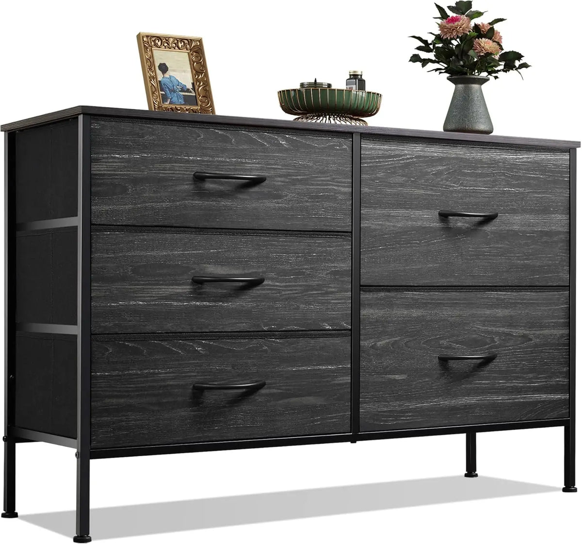 JHK Dresser for Bedroom with 5 Storage Drawers Fabric Chest of Drawers with Metal Frame Living Room Storage Organizers for Home
