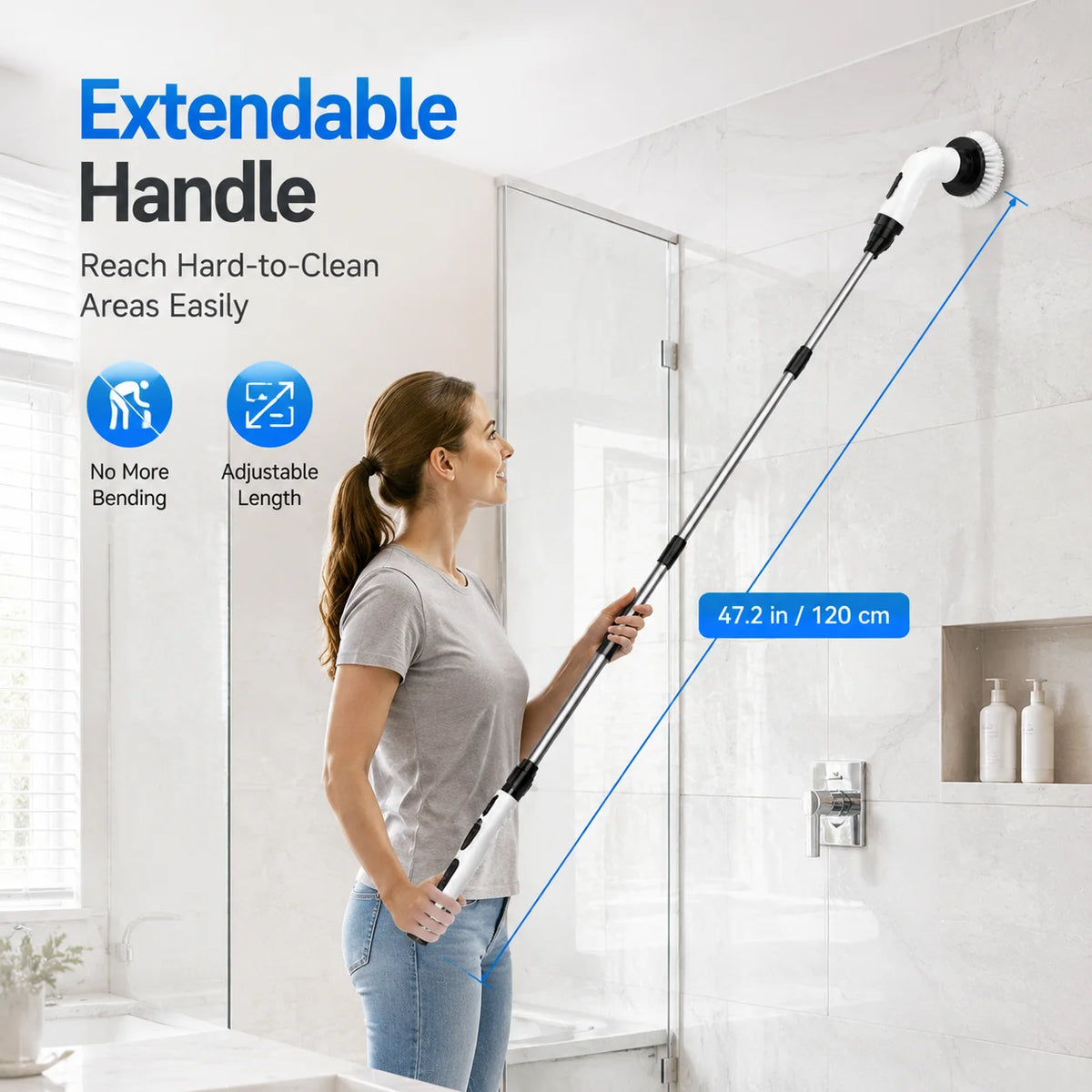 Cordless Electric Spin Scrubber, 9-in-1 Power Cleaning Brush with Long Handle and Multiple Brush Heads for Bathroom Kitchen Floor