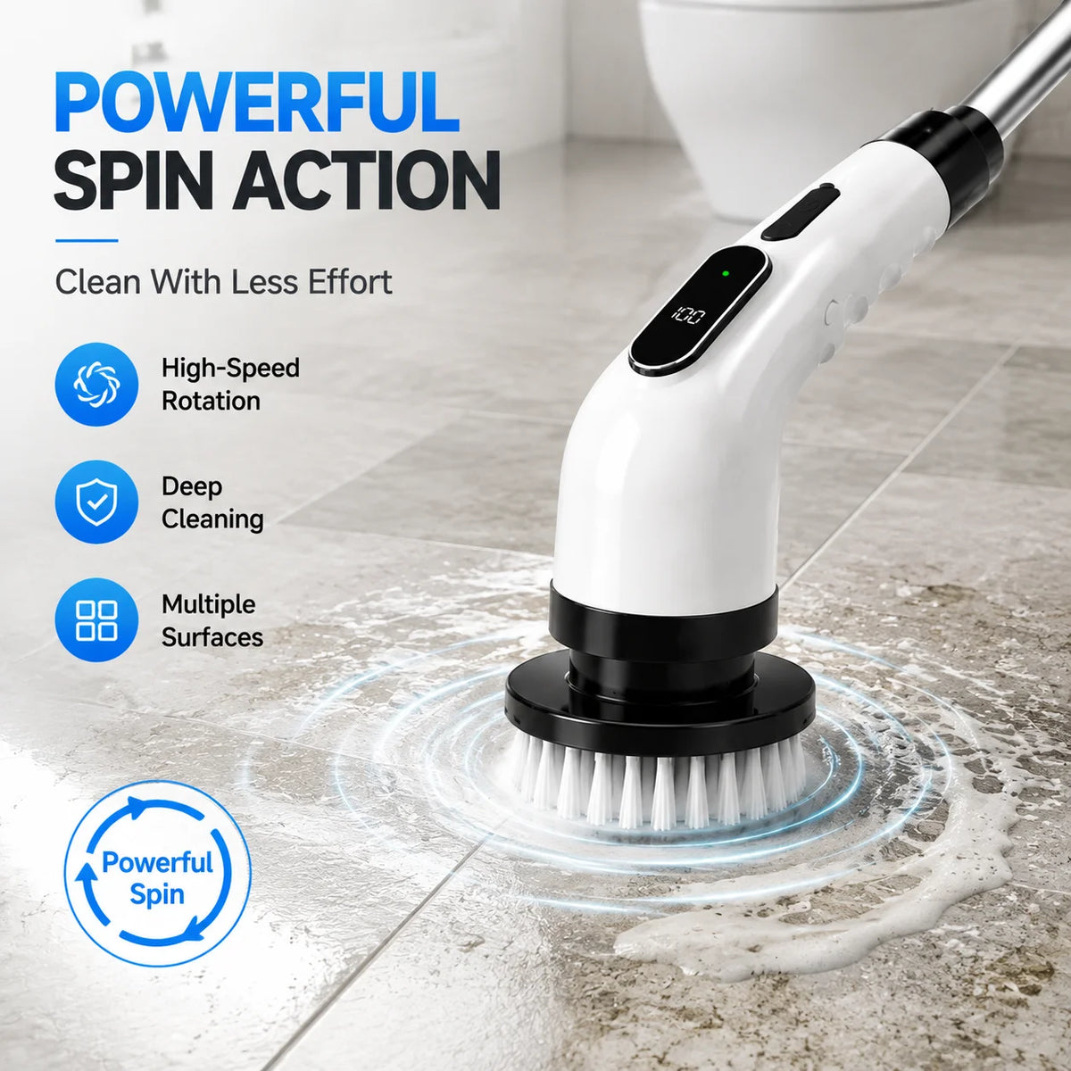 Cordless Electric Spin Scrubber, 9-in-1 Power Cleaning Brush with Long Handle and Multiple Brush Heads for Bathroom Kitchen Floor