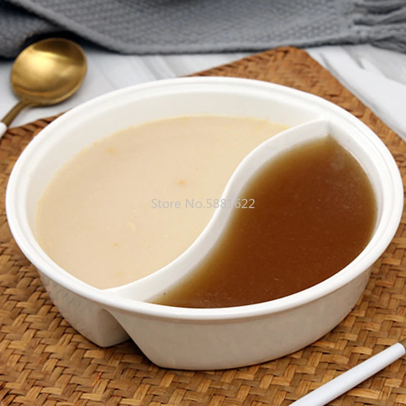 Ceramic Big Soup Bowl Double Grid Round Fruit Salad Plate Cake Bread Dessert Dish Tray Noodles Tableware Kitchen Storage Tool