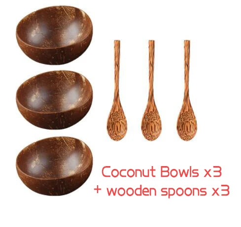 Personalized Name/ Logo Coconut Bowl Fruit Salad Noodle Rice Bowl Wooden Tableware Creative Coconut Shell Bowl Kitchen Set