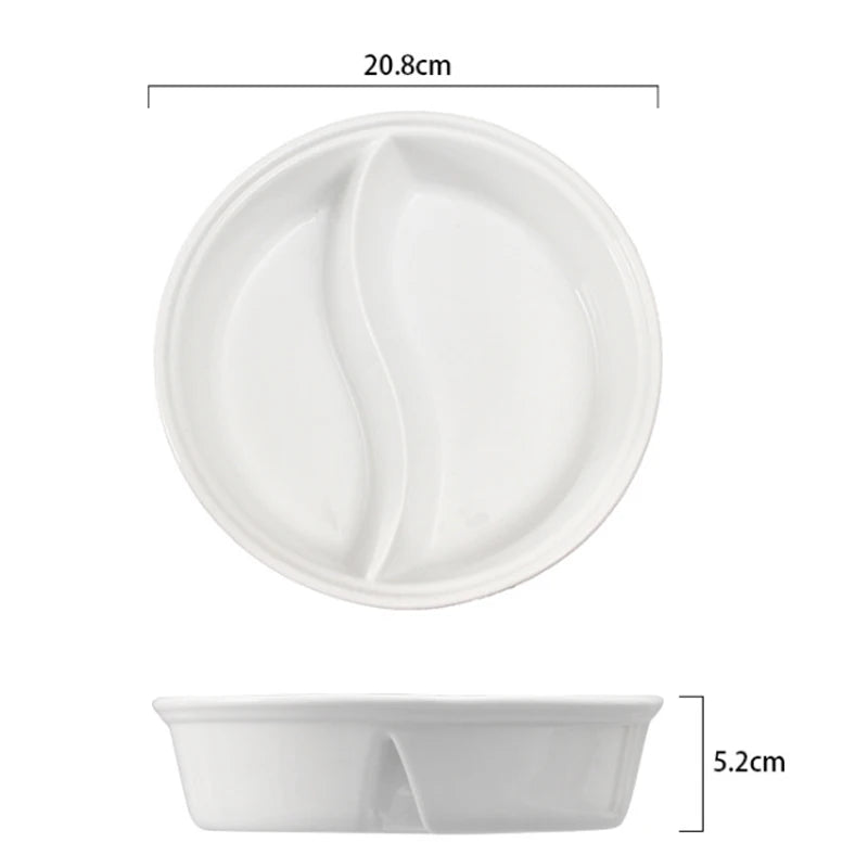 Ceramic Big Soup Bowl Double Grid Round Fruit Salad Plate Cake Bread Dessert Dish Tray Noodles Tableware Kitchen Storage Tool
