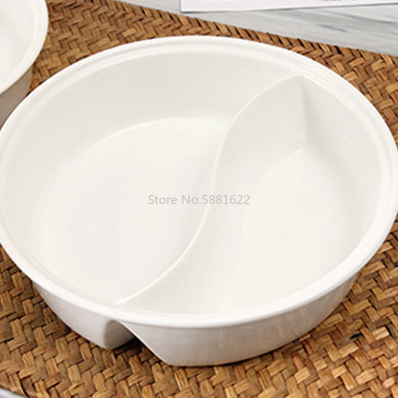 Ceramic Big Soup Bowl Double Grid Round Fruit Salad Plate Cake Bread Dessert Dish Tray Noodles Tableware Kitchen Storage Tool