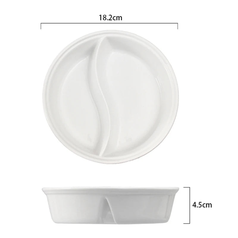 Ceramic Big Soup Bowl Double Grid Round Fruit Salad Plate Cake Bread Dessert Dish Tray Noodles Tableware Kitchen Storage Tool