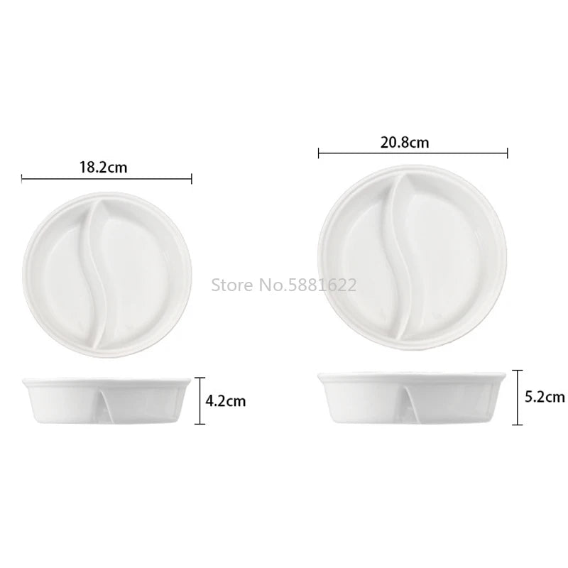 Ceramic Big Soup Bowl Double Grid Round Fruit Salad Plate Cake Bread Dessert Dish Tray Noodles Tableware Kitchen Storage Tool