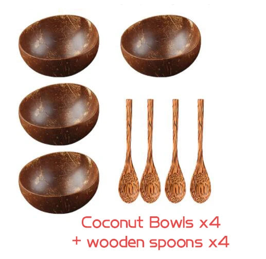 Personalized Name/ Logo Coconut Bowl Fruit Salad Noodle Rice Bowl Wooden Tableware Creative Coconut Shell Bowl Kitchen Set