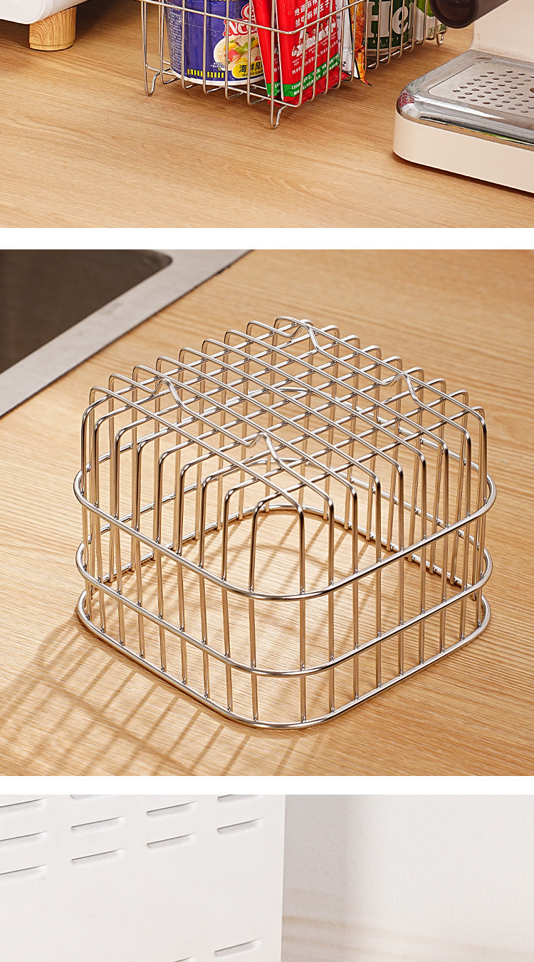 304 Stainless Drain Basket Household Kitchen Storage Basket Square Fruit Vegetable Basket Cosmetics Storage Basket