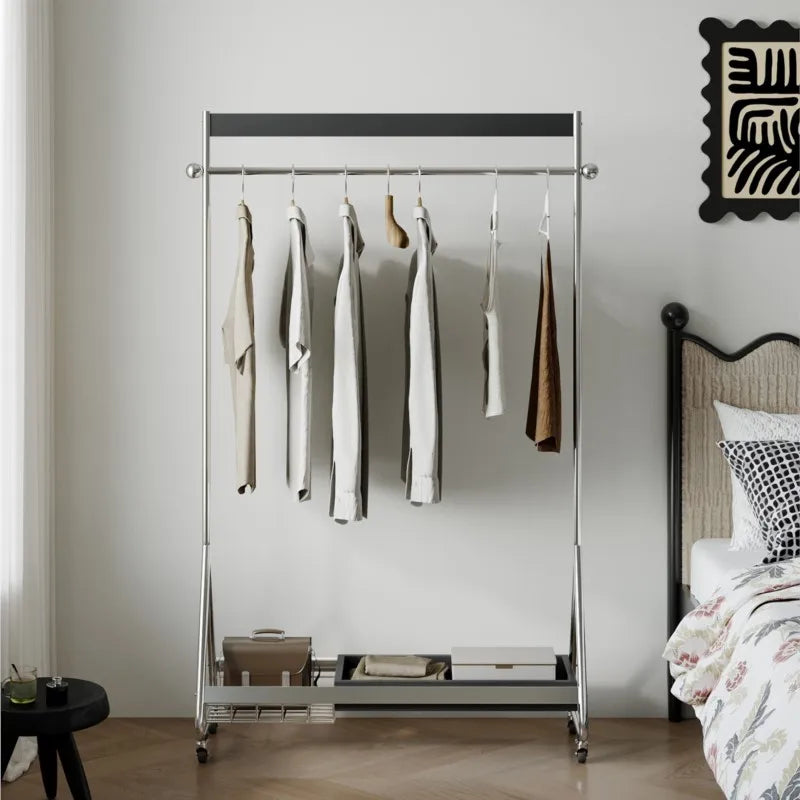 MOMO French Medieval Floor-Standing Hanger Movable Solid Wood & Stainless Steel Corner Coat Rack for Home Bedroom Storage