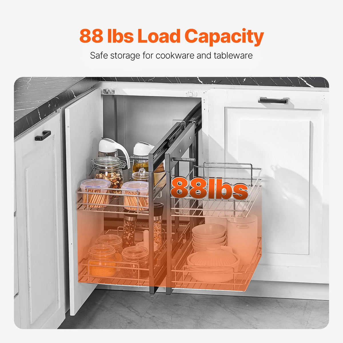 SucceBuy 2/3Tier Opening Blind Corner Pull Out Organizer 4 Shelf Kitchen Cabinet Organizer Slide Out Storage Organizer Basket