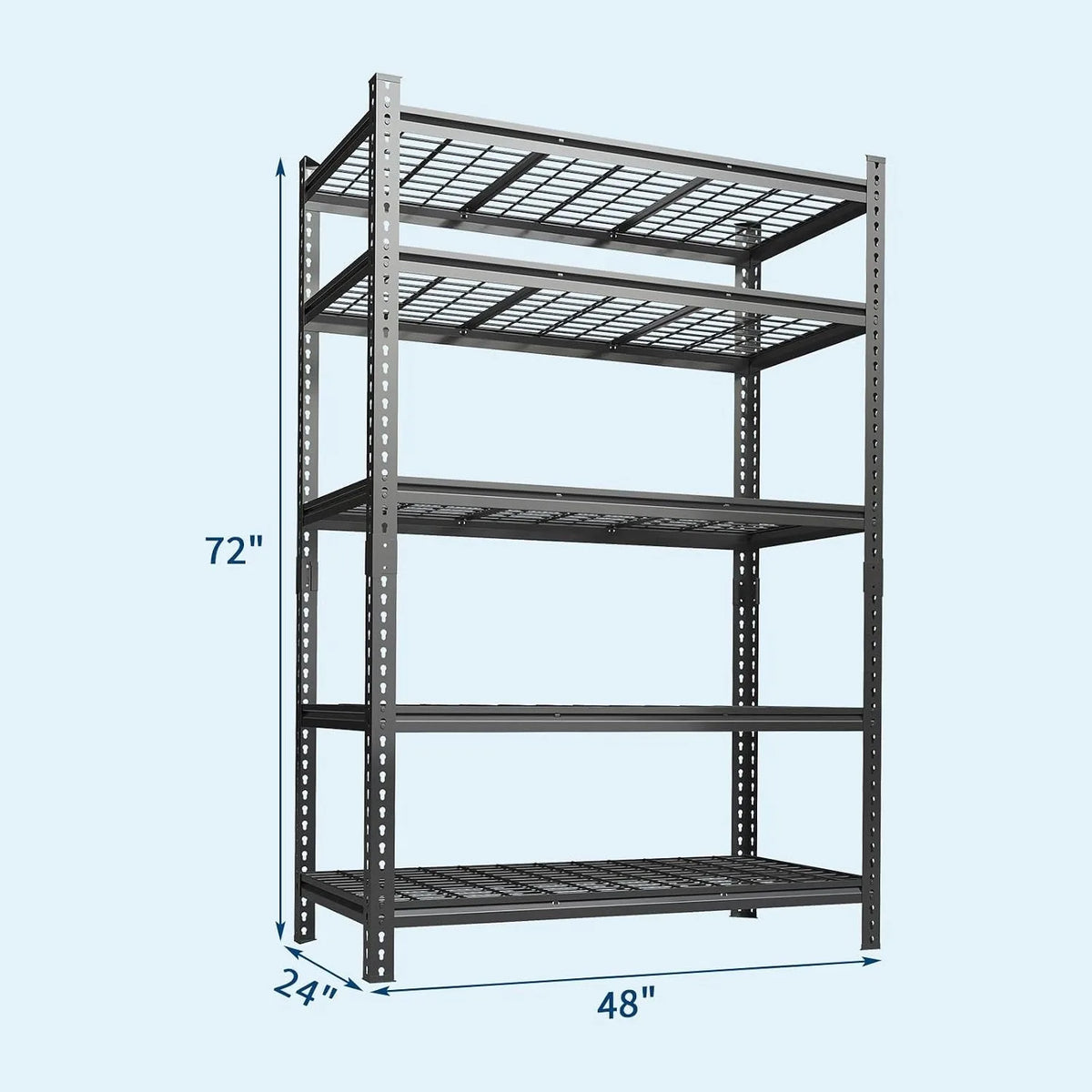 5 Tier Metal Shelving Unit 48x24x72 Inch, Heavy Duty Garage Storage Rack 2400 LBS Capacity, Adjustable Boltless Steel Shelf for Pantry Basement Workshop, Tool-Free Assembly, Black