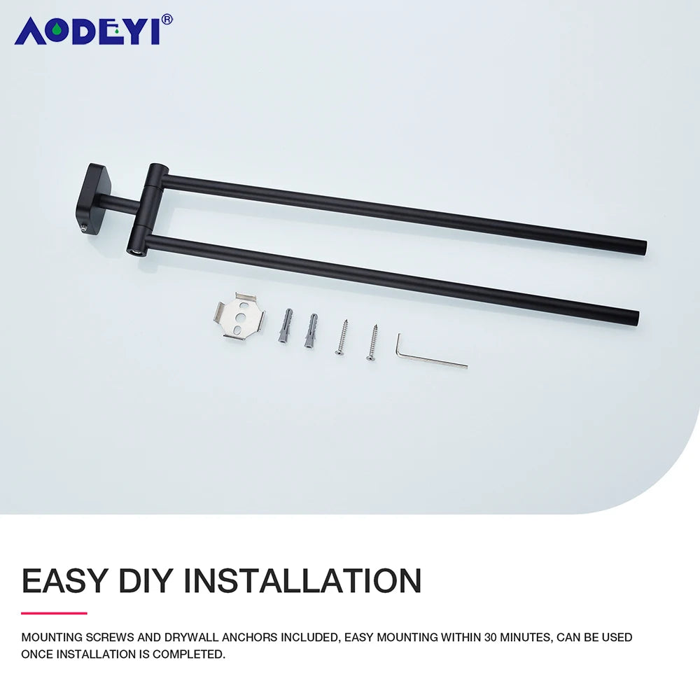 Movable Towel Rack Hanger Swivel Holder Wall Bar Stainless Steel Bathroom Shelf Kitchen Storage Black/Gunmetal/Brushed /Chrome