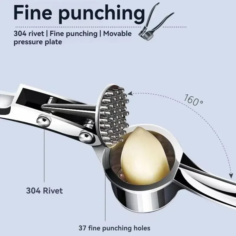 Garlic Press Zinc Alloy & Stainless Steel Anti-Skid Thickened Garlic Clip, Multifunctional Manual Pull Garlic Mincer, Handheld Garlic Squeezer for Kitchen Cooking