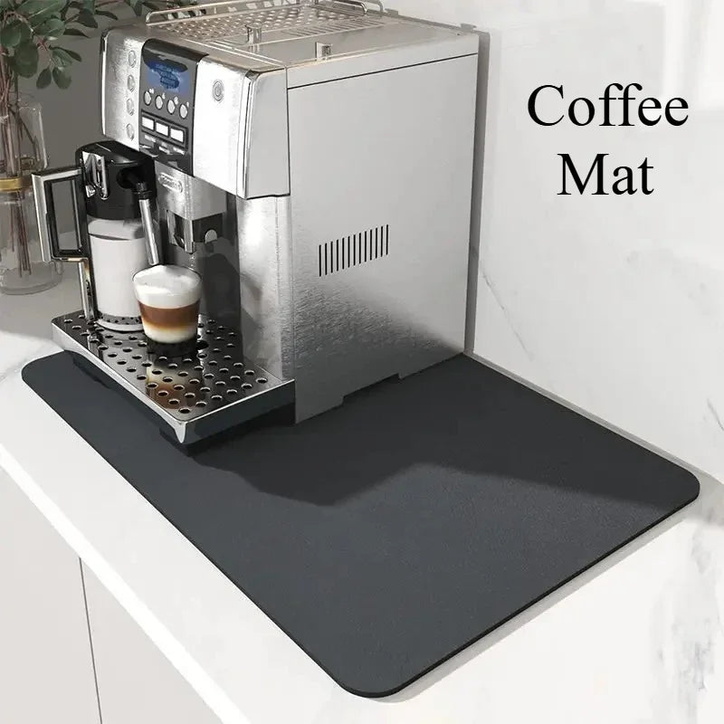 Non-Slip Rubber Sole Coffee Mat Dish Drying Mat Super Absorbent Hide Stain Kitchen Countertop Coffee Bar Pot Cup Mat Easy Clean