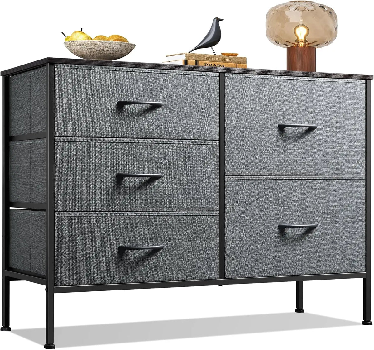 JHK Dresser for Bedroom with 5 Storage Drawers Fabric Chest of Drawers with Metal Frame Living Room Storage Organizers for Home
