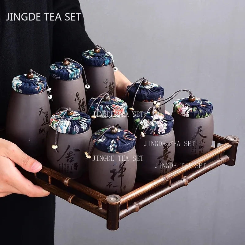 Chinese Purple Sand Small Tea Jar Home Tea Organizer Portable Coffee Sealed Canister Kitchen Storage Tank Customized Tea Caddy