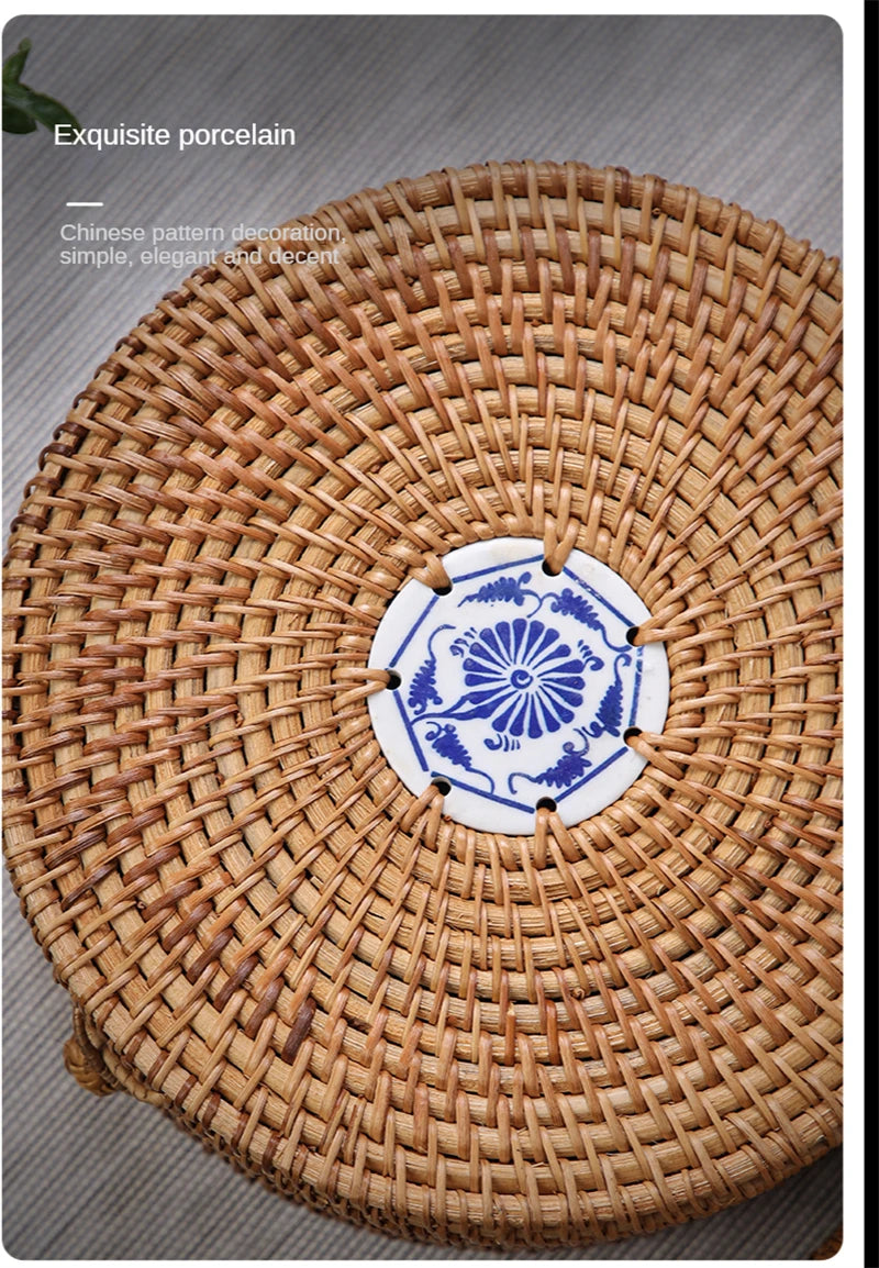 Handwoven Rattan Storage Box With Lid Wicker Tea Food Container Picnic Bread Fruit Cake Basket Ornament Box Kitchen Organizer