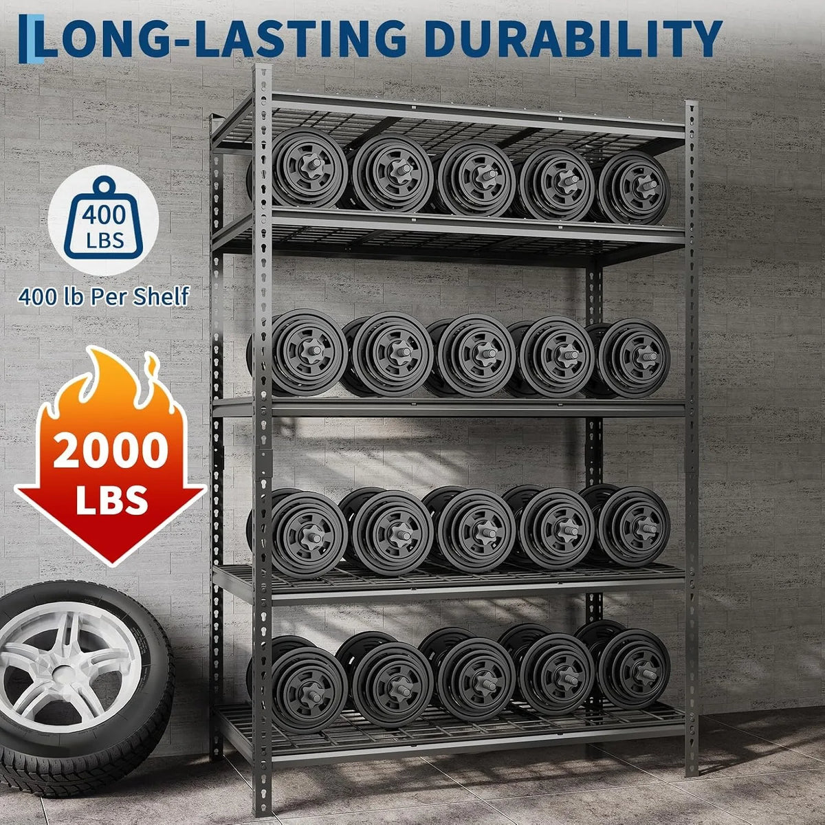 5 Tier Metal Shelving Unit 48x24x72 Inch, Heavy Duty Garage Storage Rack 2400 LBS Capacity, Adjustable Boltless Steel Shelf for Pantry Basement Workshop, Tool-Free Assembly, Black