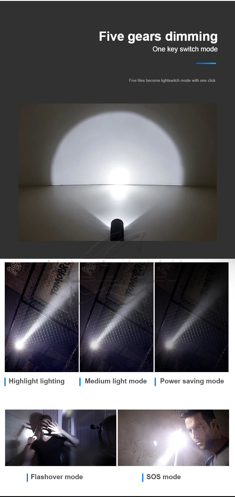 LED Flashlight Baseball Bat AluminumAlloy Focusable Zoomable Super Bright Self Defense Mace Light Tactical Baton Emergency Torch
