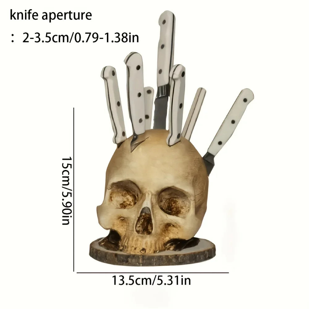 Kitchen Knives Holder Skull Skeleton Knives Stand Scary Party Storage Rack Decor Horror Head Organizers Rack Kitchen Accessories