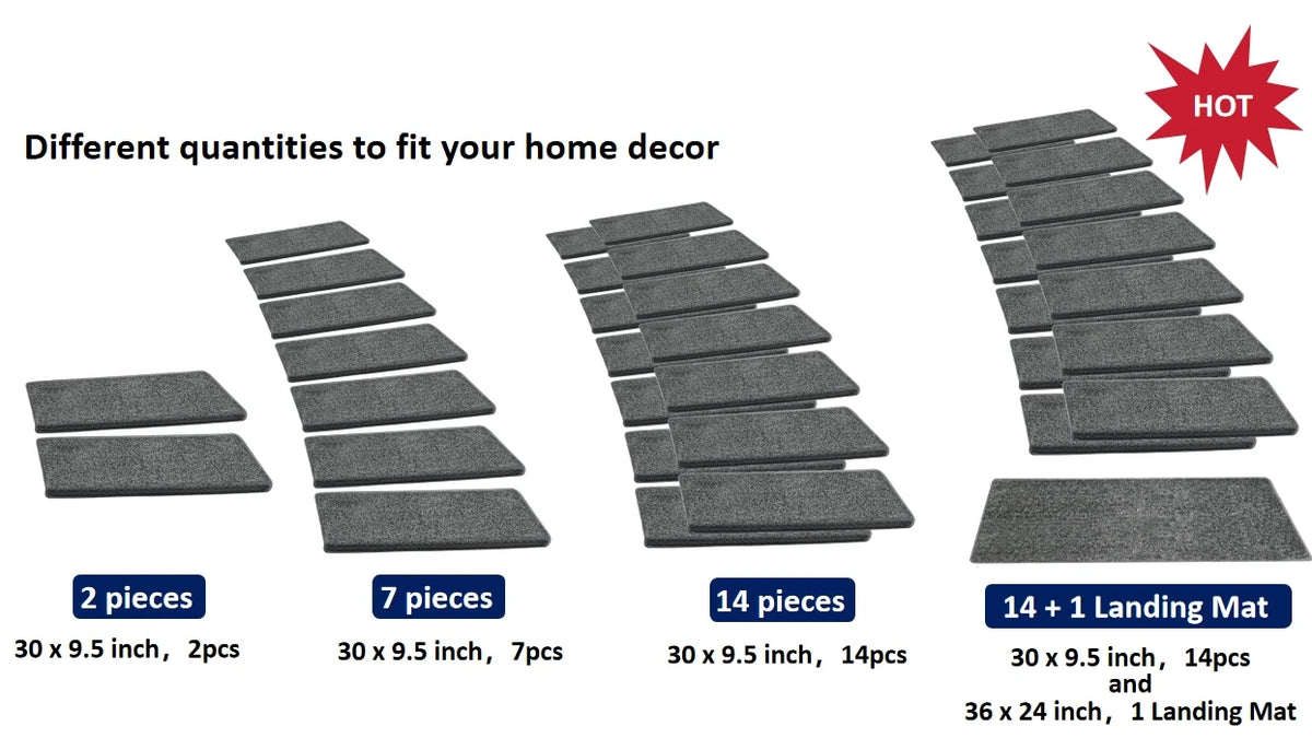 Bullnose Non-Slip Stair Treads -Ultra Plush- Washable Self-Adhesive Carpet Mats, Safety for Elderly & Pets, Peel & Stick Decor