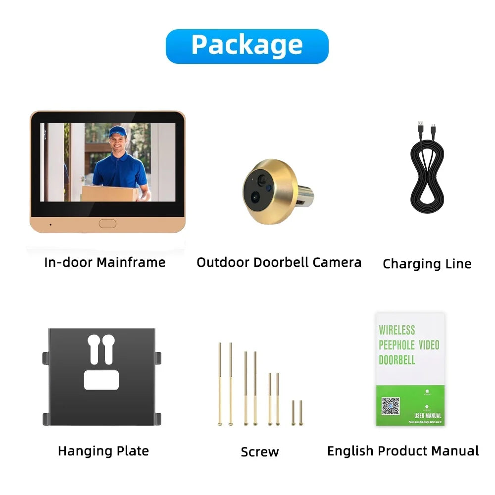 ICam365 Wireless Door Peephole Video Viewer with One-Way Audio 3MP 2.4G WiFi Home Security Camera with Screen for Home Safety