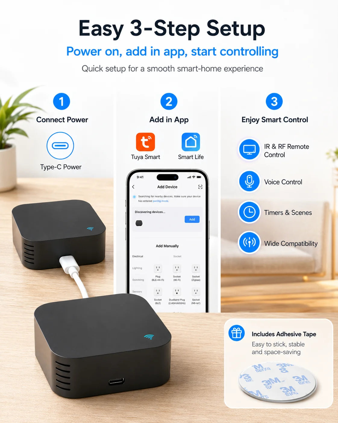 Tuya Smart WiFi IR RF Universal Remote Controller 433/315MHz, Smart Life App 2.4G Voice Control for Alexa Google AC TV Fan