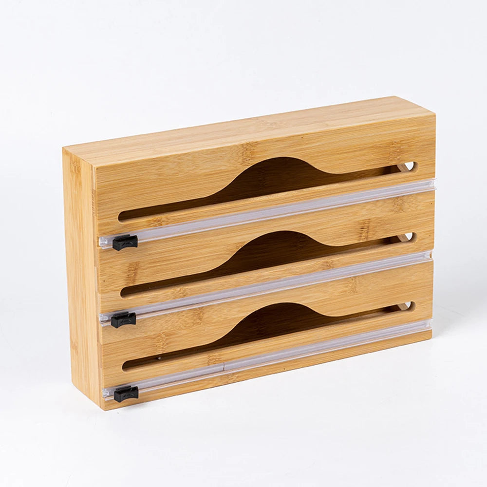 Plastic Wrap Dispenser with Cutter Wooden Organizer Kitchen Storage for Aluminum Foil, Plastic Wrap and Wax Paper, Fits 12" Roll