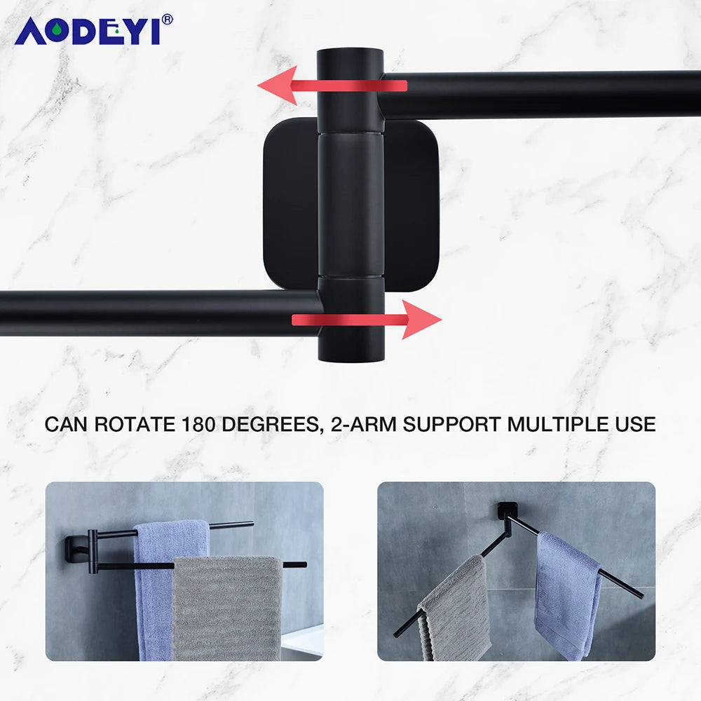 Movable Towel Rack Hanger Swivel Holder Wall Bar Stainless Steel Bathroom Shelf Kitchen Storage Black/Gunmetal/Brushed /Chrome