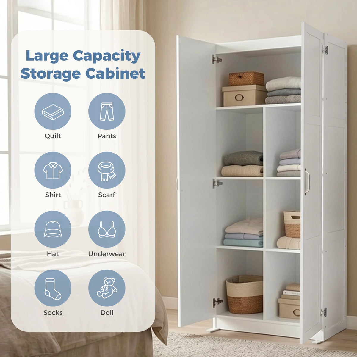 JHK 71IN Wooden Living Room Storage Cabinet Large Capacity Organizer Storage Unit for CD Blankets and Books Suitable for Home Office and Study Rooms