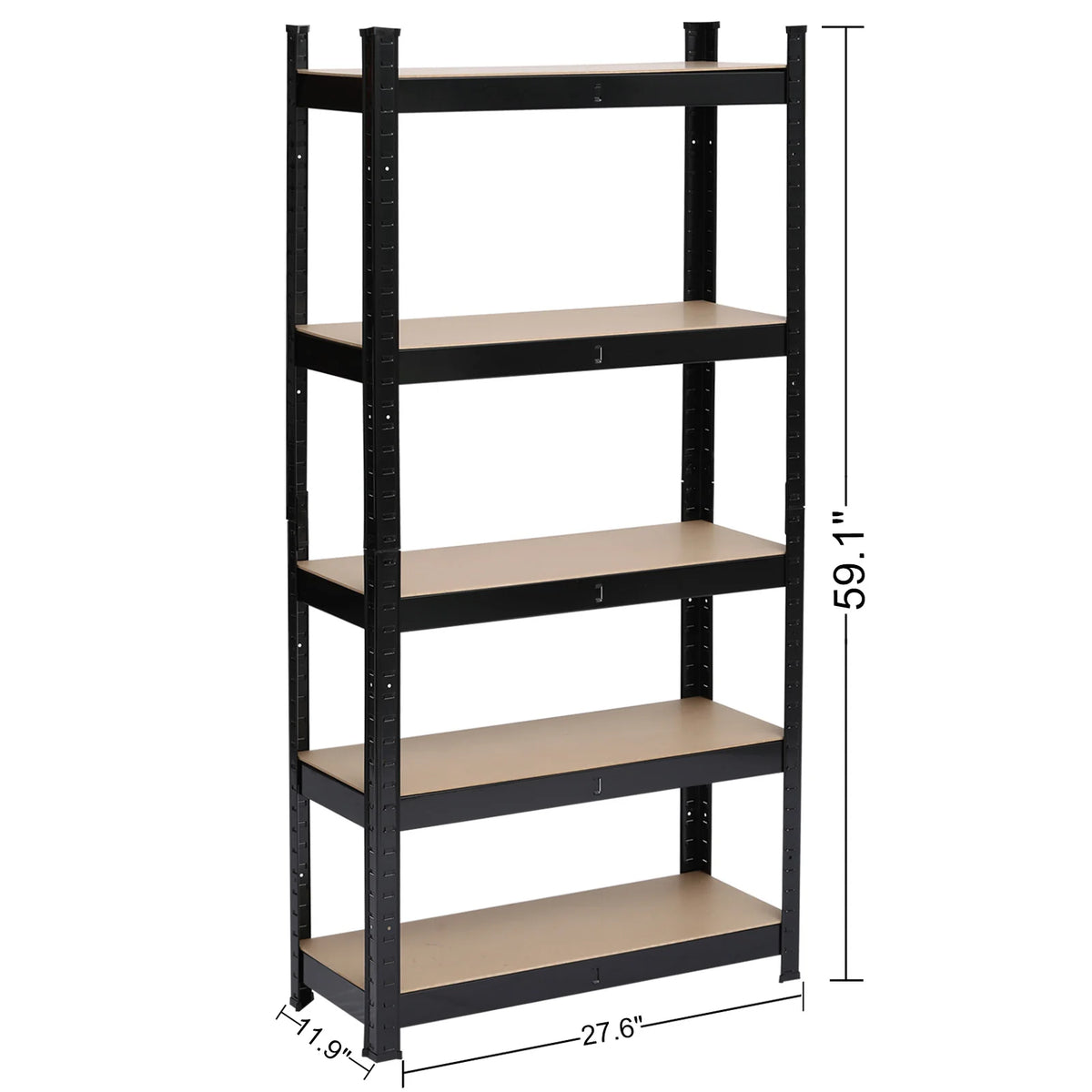 5 Tier Heavy Duty Metal Shelving Rack Unit Garage Storage Shelf Boltless Design MDF Boards Adjustable for Home Black