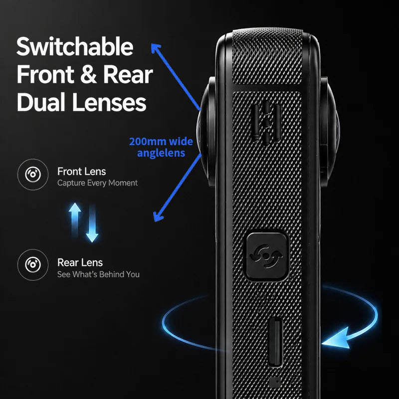 4K HD Panoramic Action Camera Front & Rear Dual Lens 200° Wide‑Angle 2.0'' Screen Handheld Camcorder Outdoor Sports Vlog Cameras