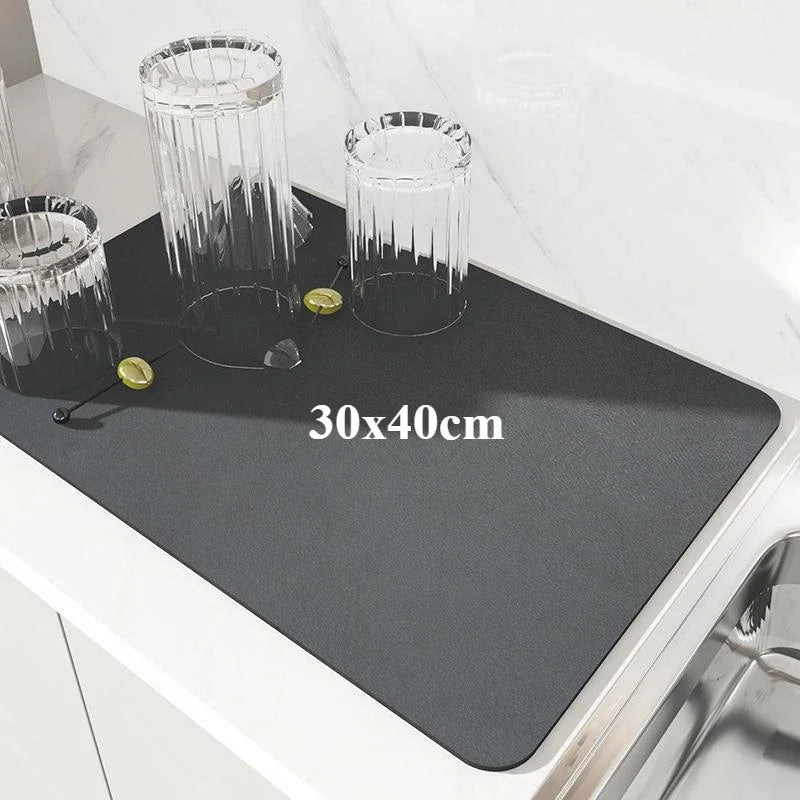 Non-Slip Rubber Sole Coffee Mat Dish Drying Mat Super Absorbent Hide Stain Kitchen Countertop Coffee Bar Pot Cup Mat Easy Clean
