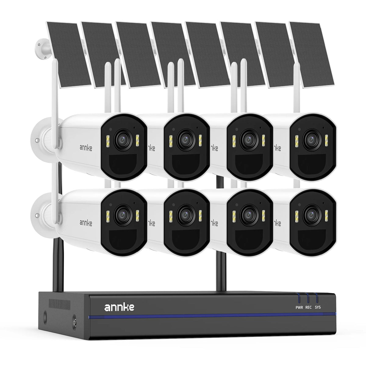 ANNKE 4MP Solar Security Cameras 16CH NVR 4/6/8/12 PCS WiFi Camera Wireless PIR Night Vision WiFi 6 + Bluetooth Connect 4MM Outdoor wifi camera