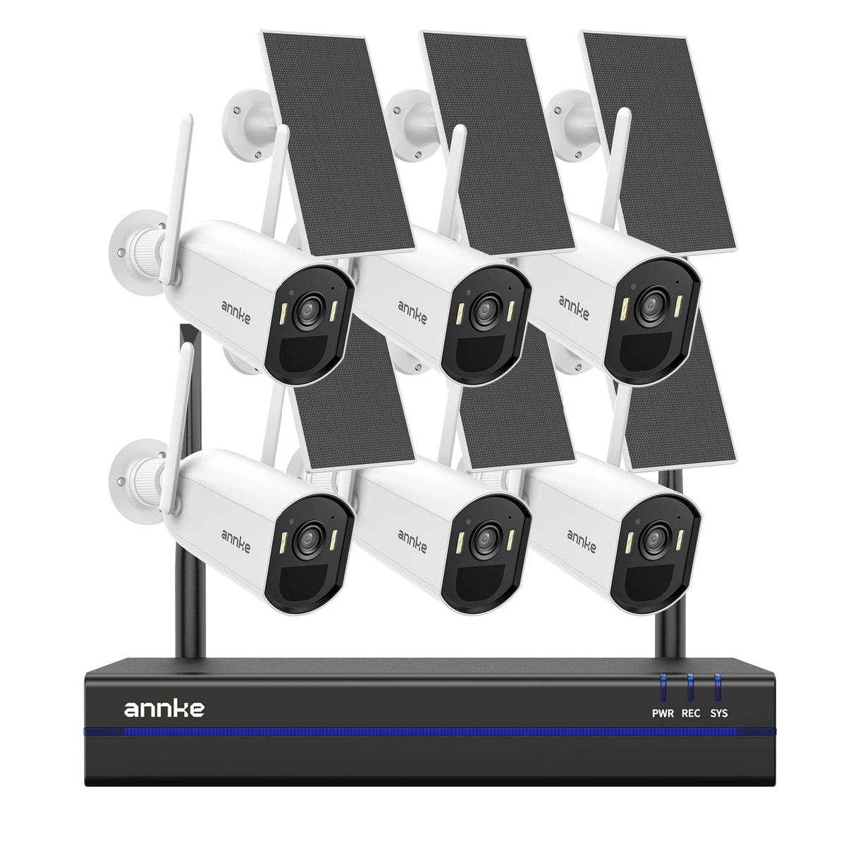 ANNKE 4MP Solar Security Cameras 16CH NVR 4/6/8/12 PCS WiFi Camera Wireless PIR Night Vision WiFi 6 + Bluetooth Connect 4MM Outdoor wifi camera