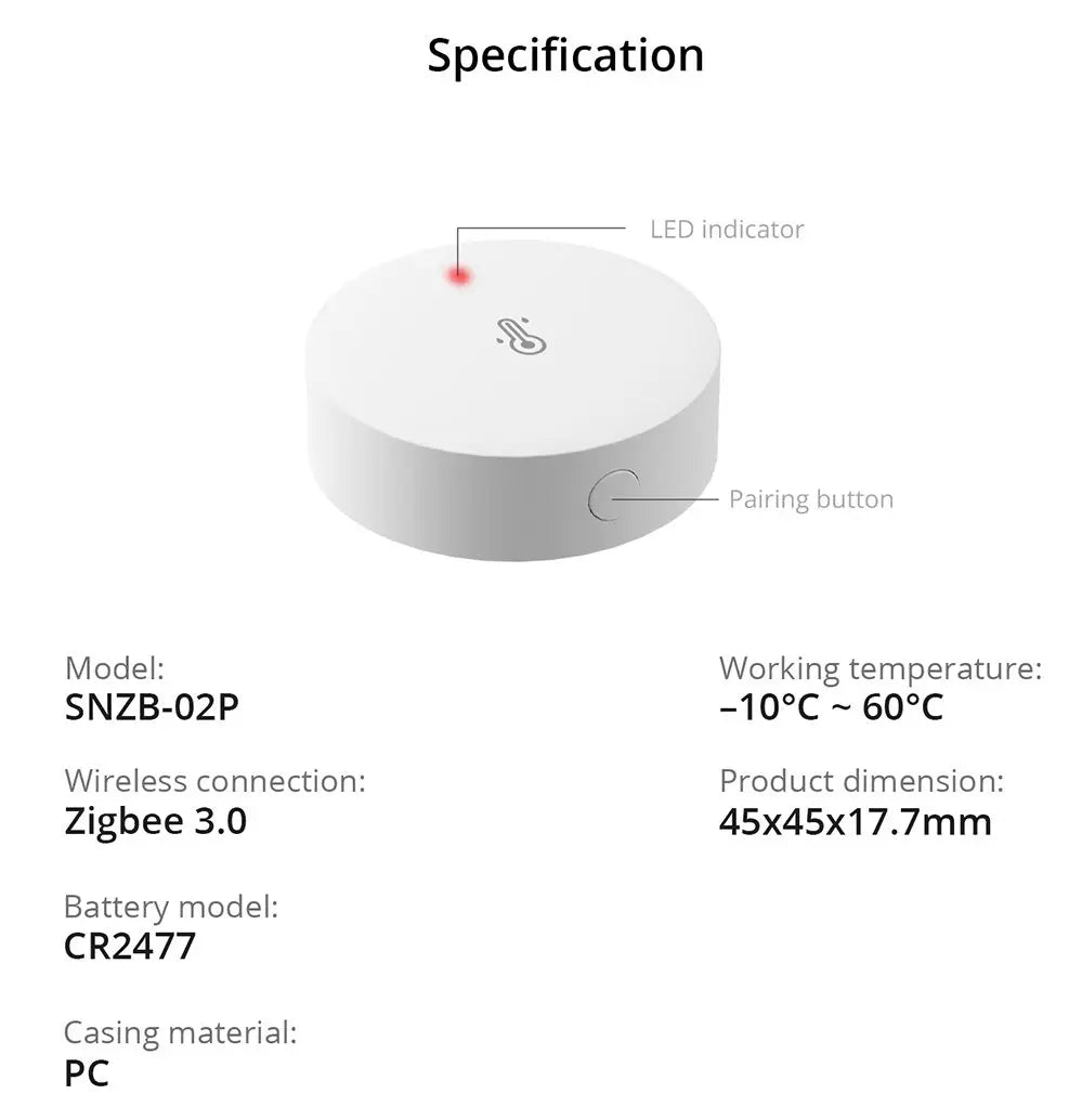 SONOFF SNZB 02P ZigBee Smart Temperature Sensor Humidity Detector Thermometer Home Gadgets EWeLink Alexa Google Assistant Yandex