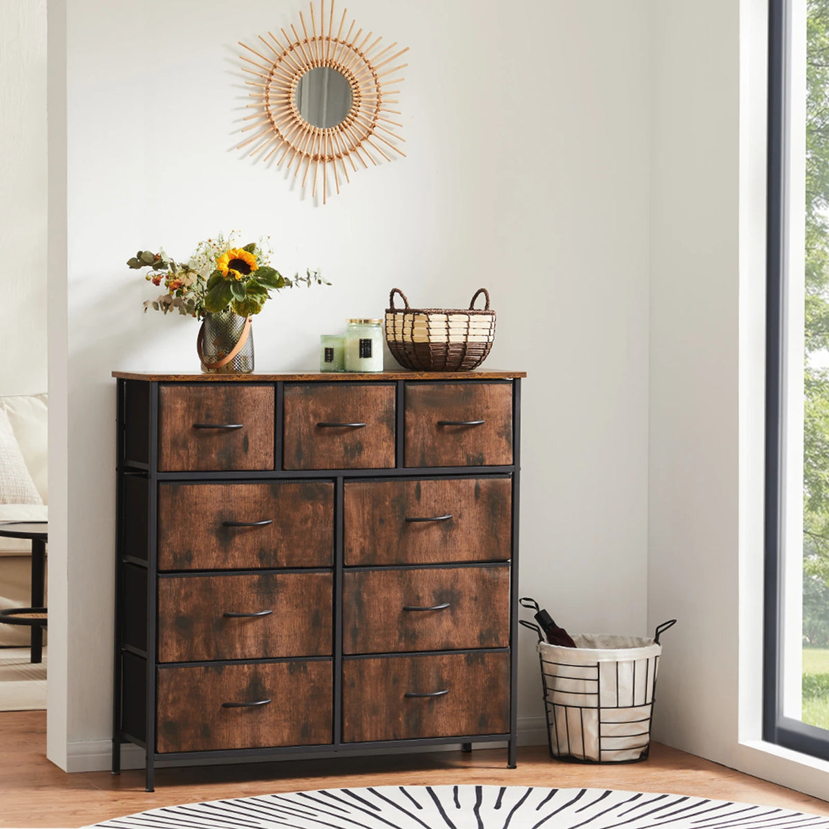 JHK 9 Drawer Tall Dresser Bedroom Storage Cabinet Closet Organizer Chest of Drawers for Home Bedroom Closet