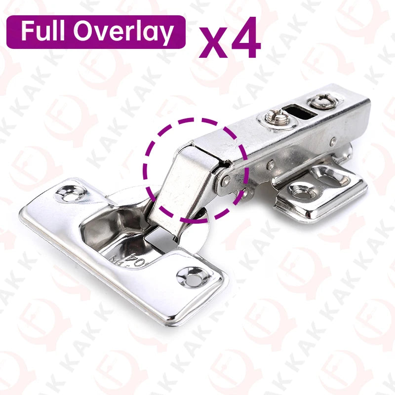 KAK 8 Pieces Stainless Steel Cabinet Hinges Soft Closing Hydraulic Door Hinge Damper Buffer Kitchen Cabinet Furniture Hardware