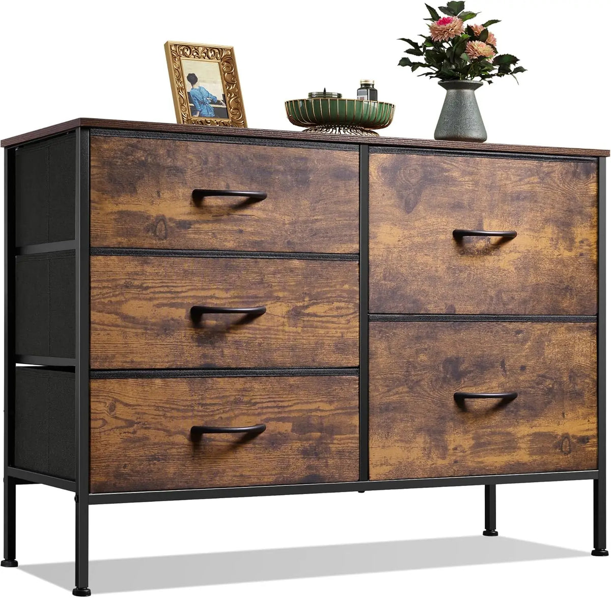 JHK Dresser for Bedroom with 5 Storage Drawers Fabric Chest of Drawers with Metal Frame Living Room Storage Organizers for Home
