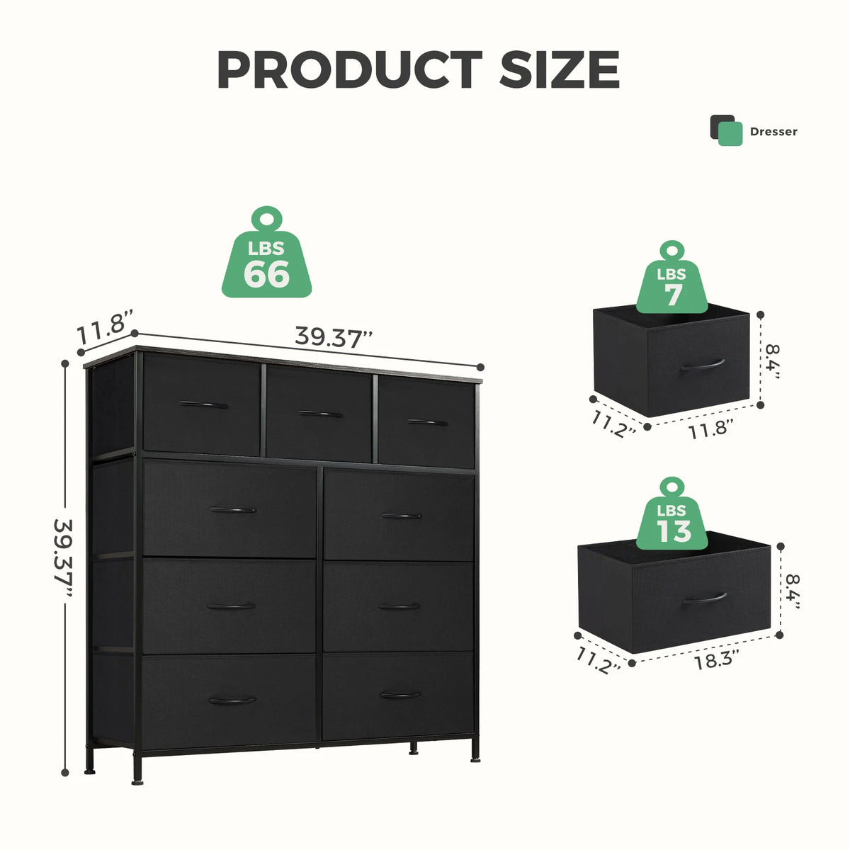 JHK 9 Drawer Tall Dresser Bedroom Storage Cabinet Closet Organizer Chest of Drawers for Home Bedroom Closet