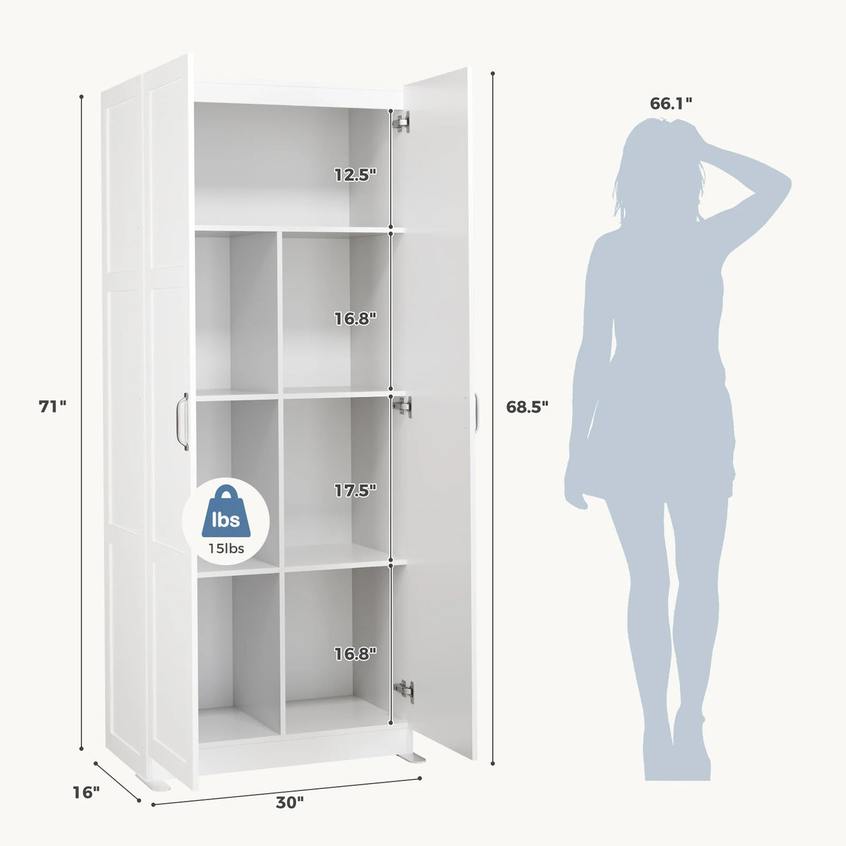 JHK 71IN Wooden Living Room Storage Cabinet Large Capacity Organizer Storage Unit for CD Blankets and Books Suitable for Home Office and Study Rooms