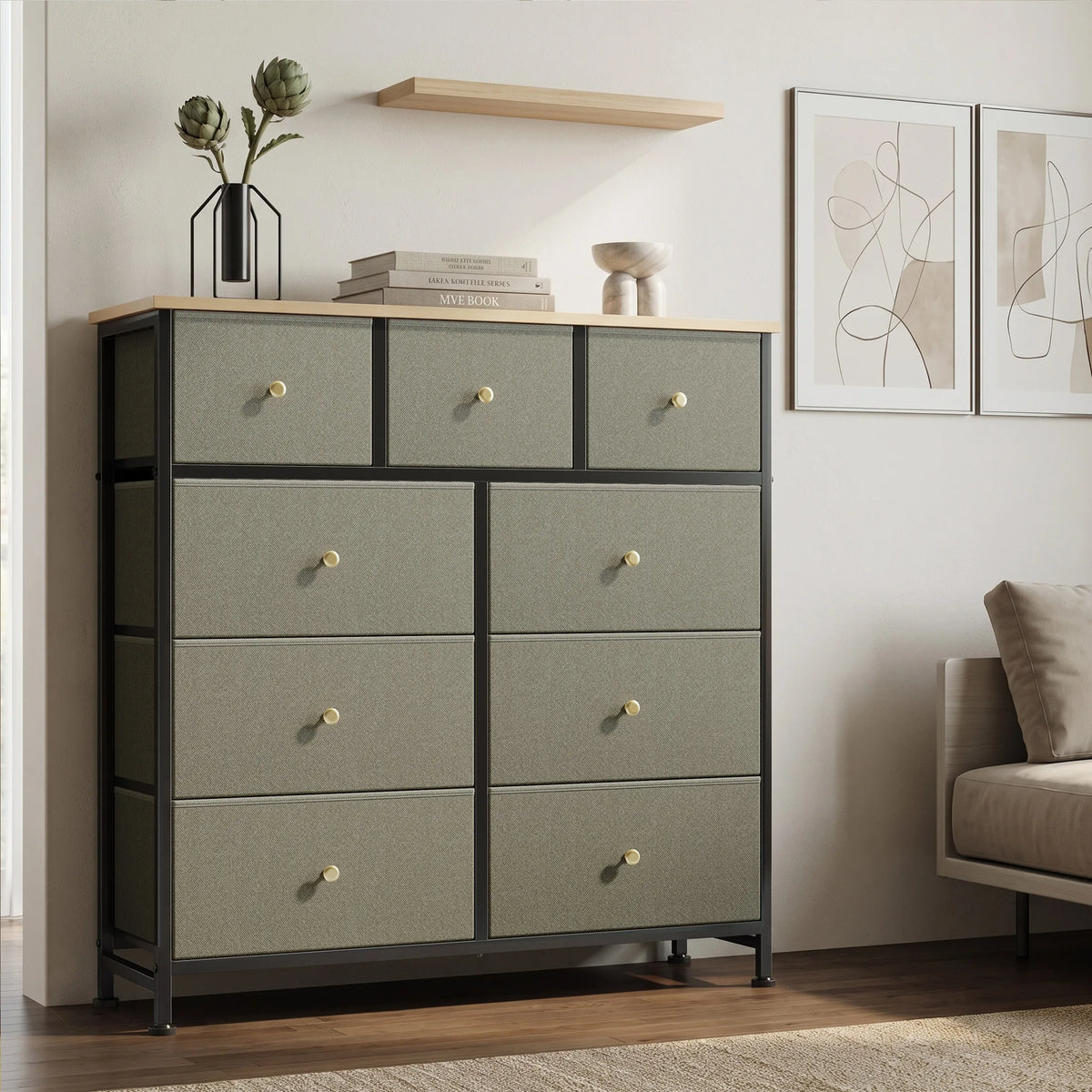 JHK 9 Drawer Tall Dresser Bedroom Storage Cabinet Closet Organizer Chest of Drawers for Home Bedroom Closet