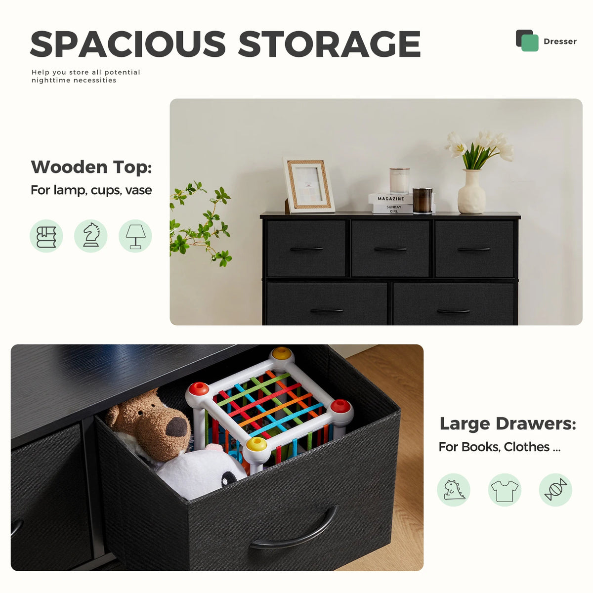 JHK 9 Drawer Tall Dresser Bedroom Storage Cabinet Closet Organizer Chest of Drawers for Home Bedroom Closet