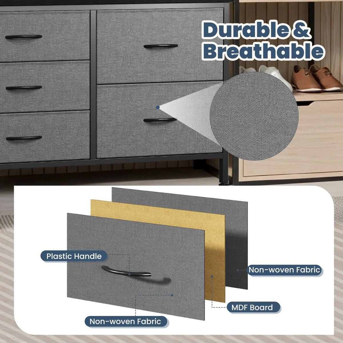 JHK Dresser for Bedroom with 5 Storage Drawers Fabric Chest of Drawers with Metal Frame Living Room Storage Organizers for Home