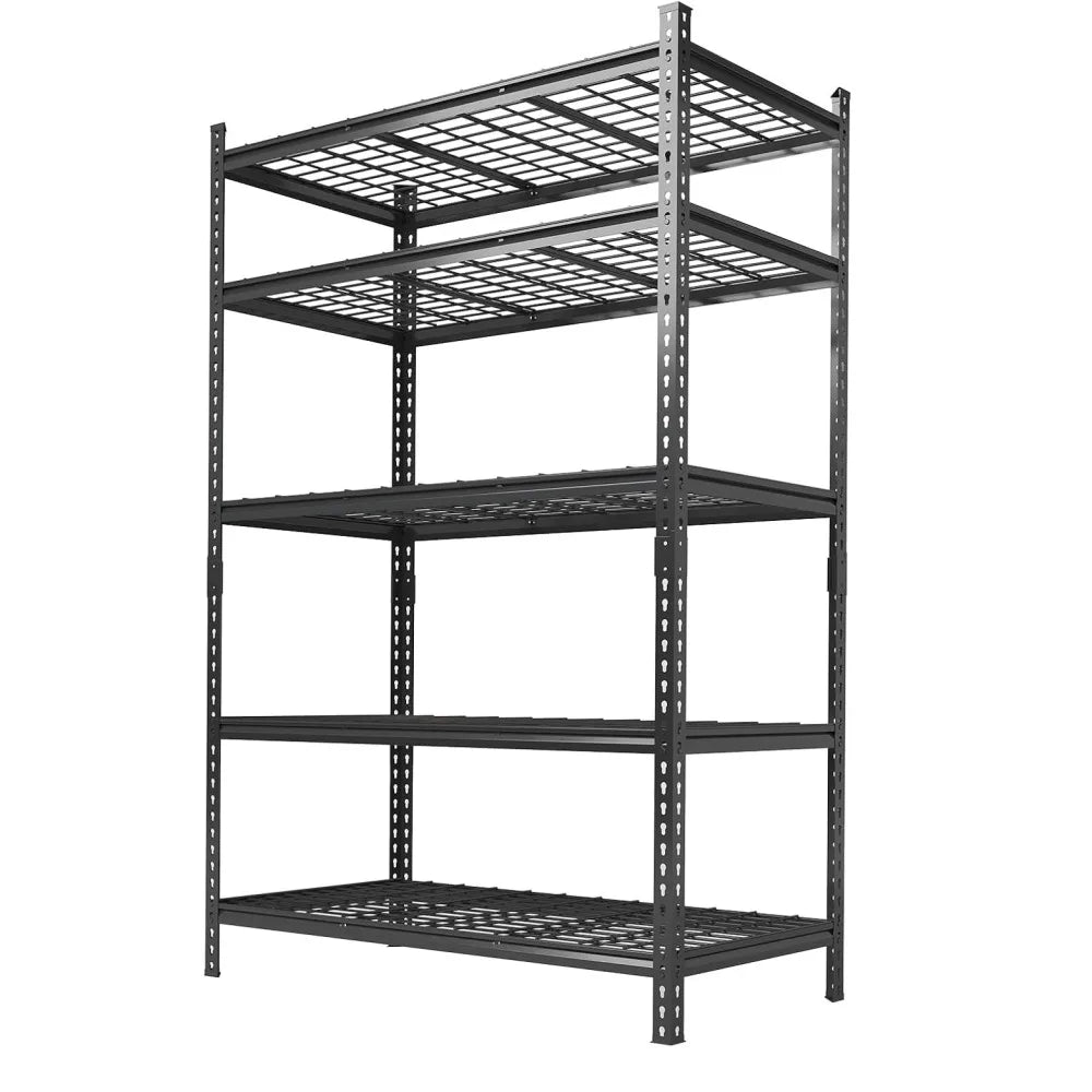 5 Tier Metal Shelving Unit 48x24x72 Inch, Heavy Duty Garage Storage Rack 2400 LBS Capacity, Adjustable Boltless Steel Shelf for Pantry Basement Workshop, Tool-Free Assembly, Black