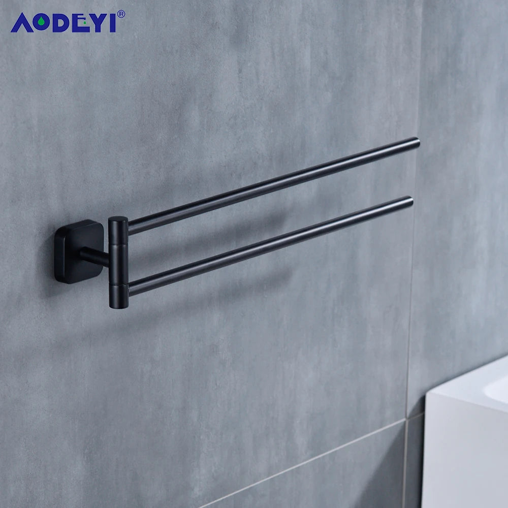 Movable Towel Rack Hanger Swivel Holder Wall Bar Stainless Steel Bathroom Shelf Kitchen Storage Black/Gunmetal/Brushed /Chrome