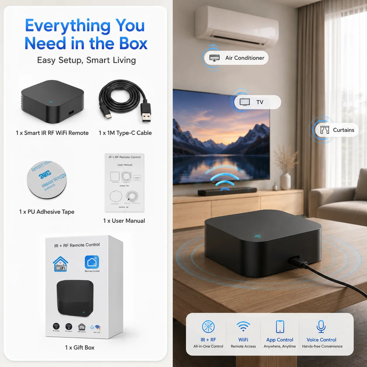 Tuya Smart WiFi IR RF Universal Remote Controller 433/315MHz, Smart Life App 2.4G Voice Control for Alexa Google AC TV Fan