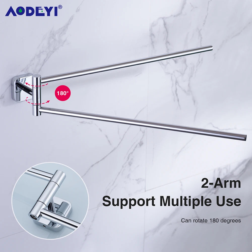Movable Towel Rack Hanger Swivel Holder Wall Bar Stainless Steel Bathroom Shelf Kitchen Storage Black/Gunmetal/Brushed /Chrome