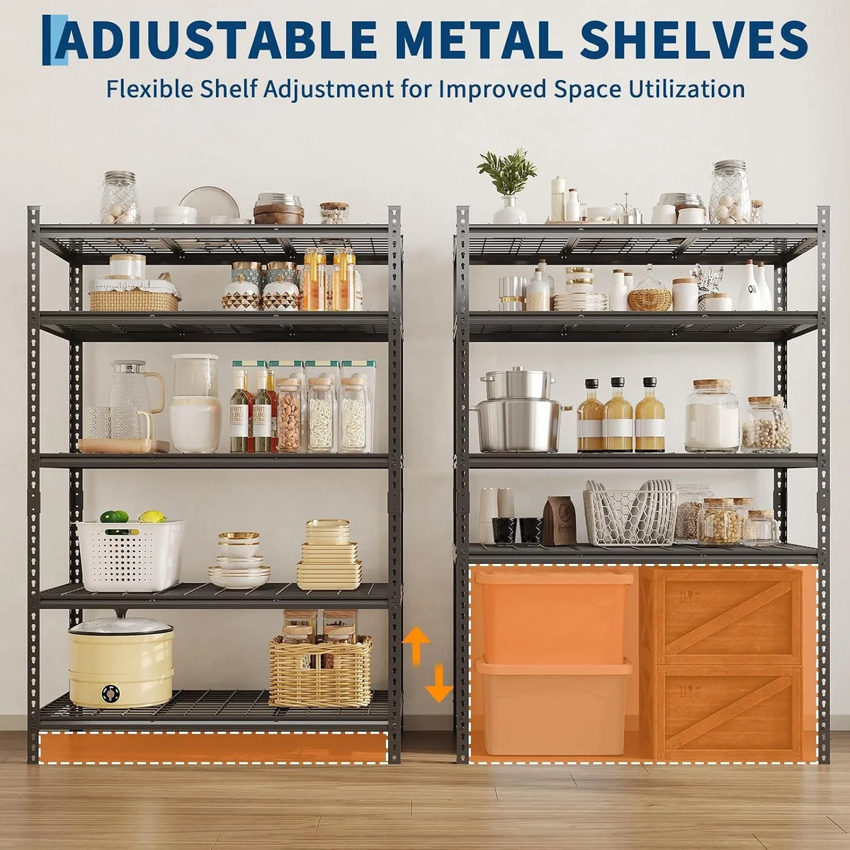 5 Tier Metal Shelving Unit 48x24x72 Inch, Heavy Duty Garage Storage Rack 2400 LBS Capacity, Adjustable Boltless Steel Shelf for Pantry Basement Workshop, Tool-Free Assembly, Black