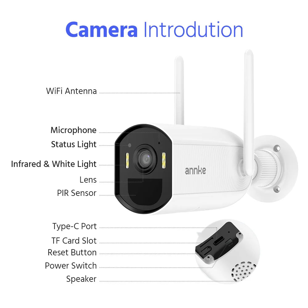 ANNKE 4MP Solar Security Cameras 16CH NVR 4/6/8/12 PCS WiFi Camera Wireless PIR Night Vision WiFi 6 + Bluetooth Connect 4MM Outdoor wifi camera